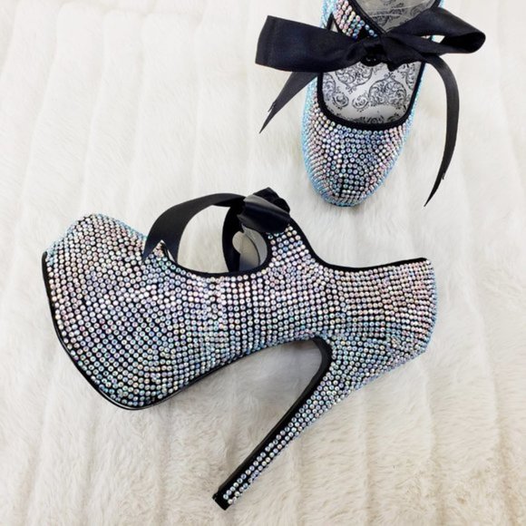 Bordello Iridescent Rhinestone High Heel Platform Shoes - Picture 5 of 12